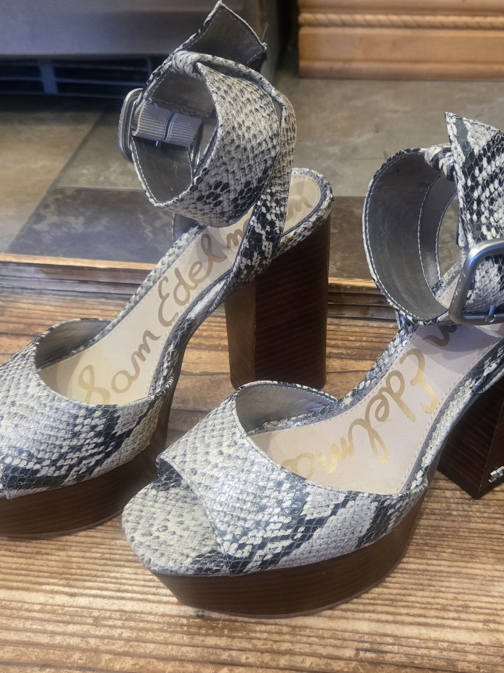 Sam Edelman Gray Snakeskin Platform Sandals